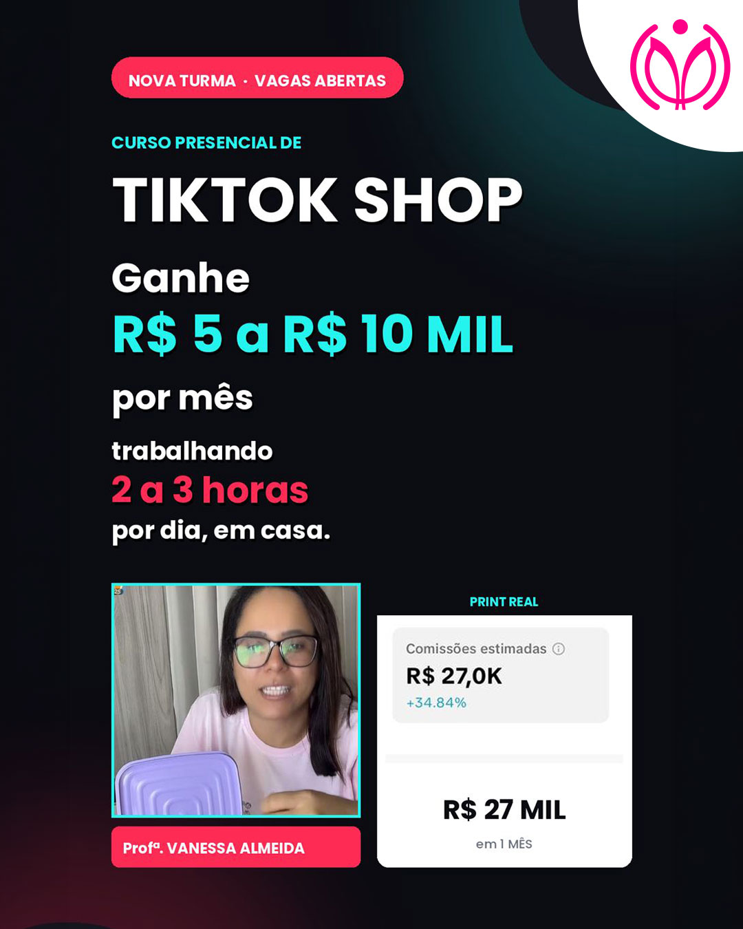 Aprenda a ganhar dinheiro com a internet como Creator do TikTok Shop. Curso presencial de 20h com prática real de live, vídeo e affiliate. Vagas limitadas.